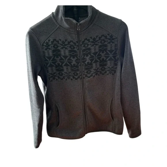 Eddie Bauer Women’s M Fleece Jacket Charcoal w/Black Design & Pockets - Picture 2 of 8